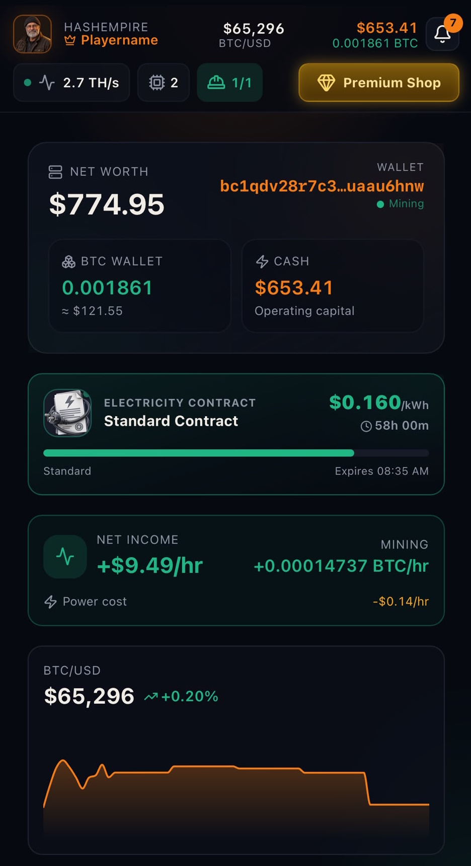 HashEmpire game dashboard