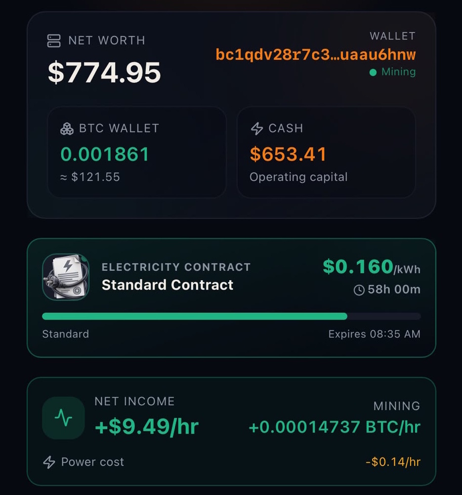 Mining dashboard in HashEmpire